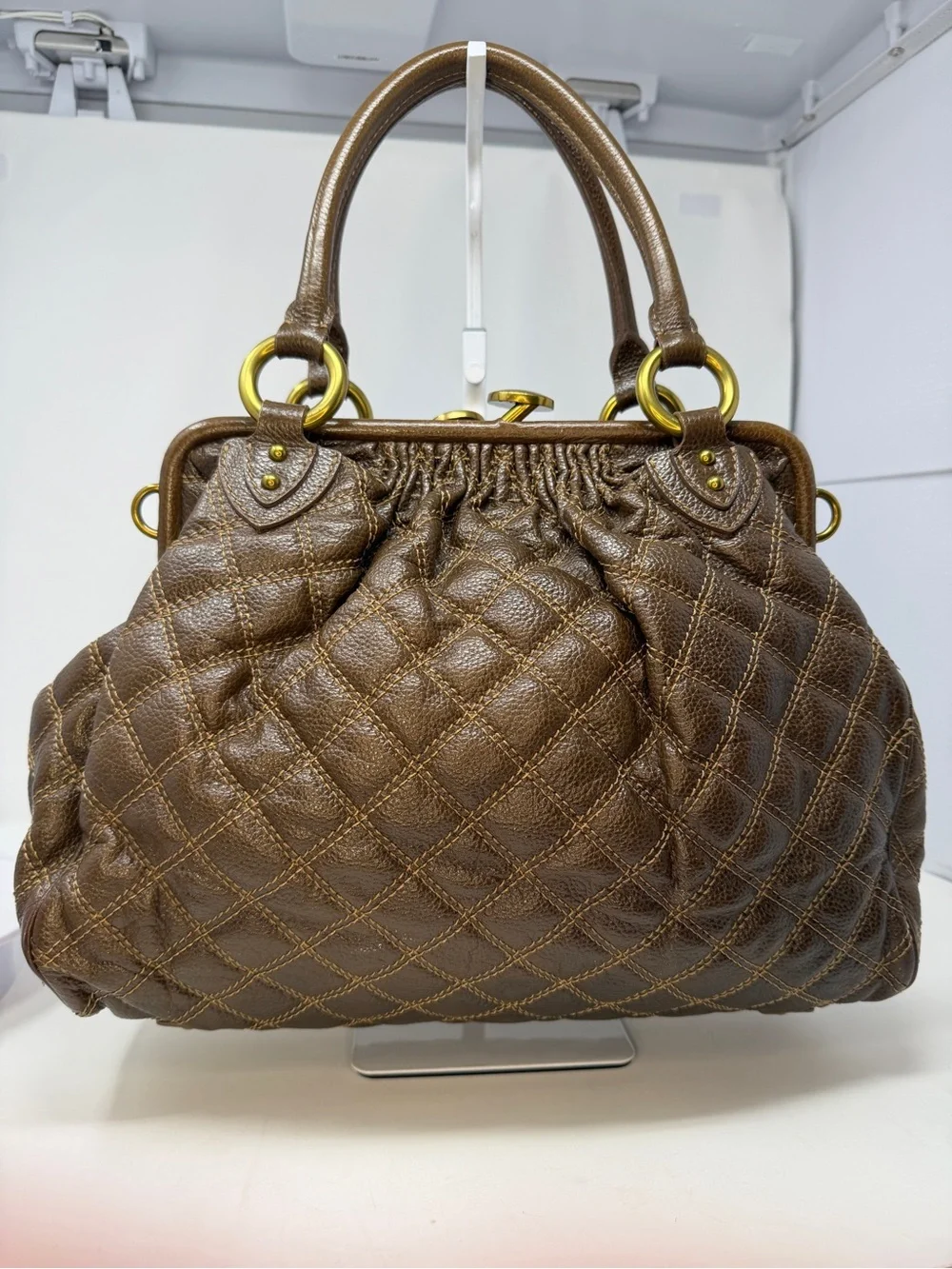 Marc Jacobs Stam Quilted Brown contrast stitch/ maroon suede interior Fall 2005